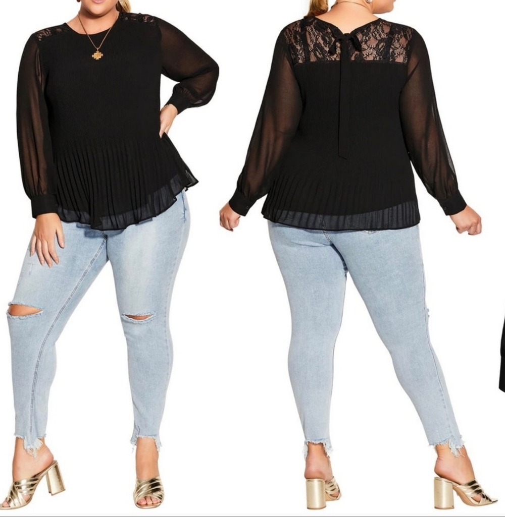 NWT City Chic Black Lust After Long Sleeve Lace Pleated Flowy Plus Size Med/18 - Picture 3 of 3